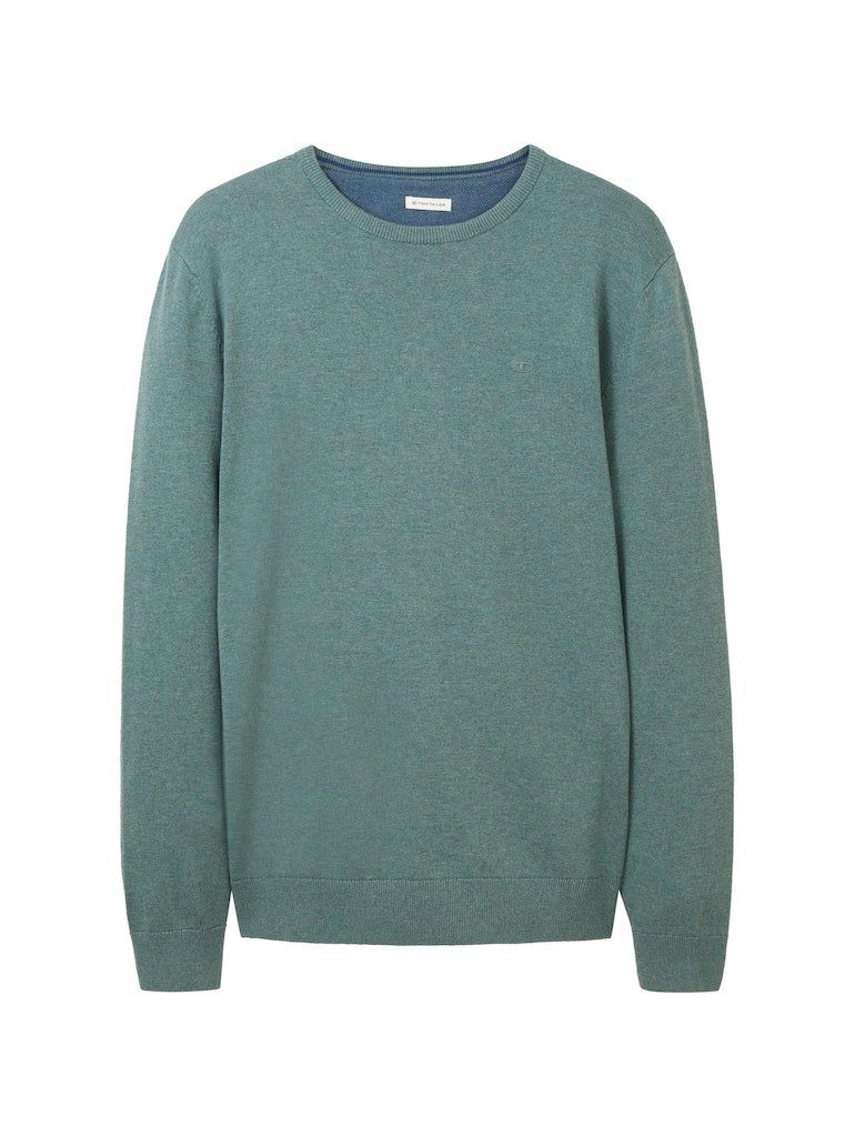 TOM TAILOR Sweatshirt Basic Crew Neck Sweater melierter Strickpullover (1-tlg) 32619 Green Dust Melange