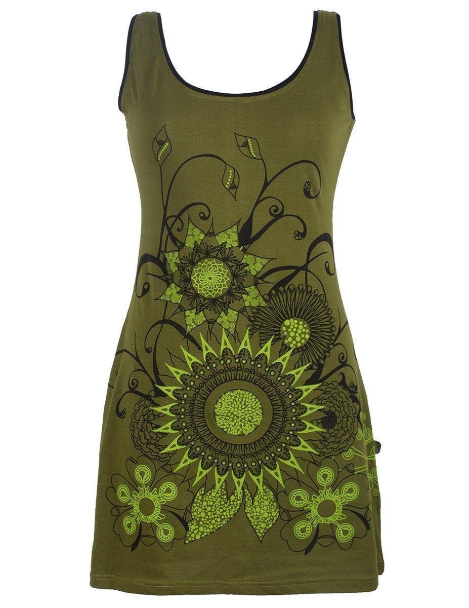 Vishes Sommerkleid Ärmelloses Blumenkleid mit weitem Ausschnitt Hippie, Ethno, Goa Style