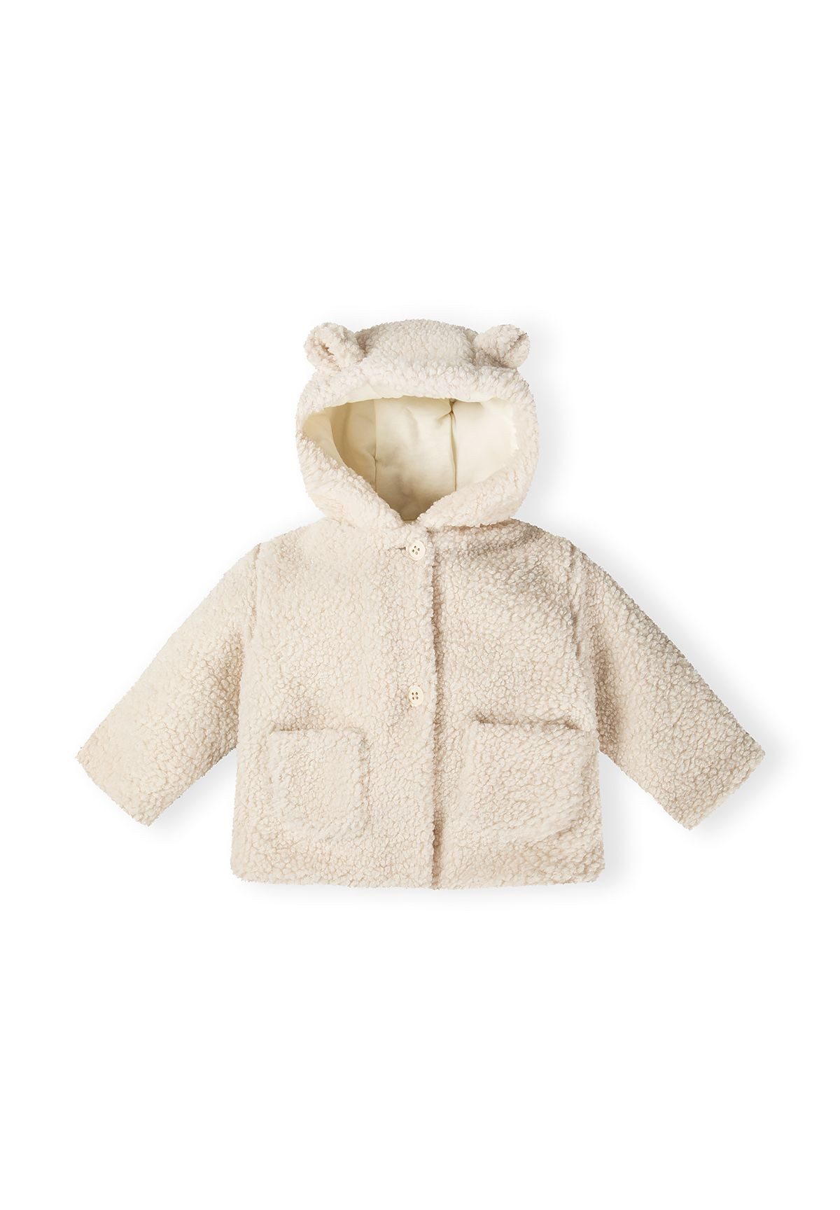 MINOTI Fellimitatjacke Teddy-Babyjacke mit Kapuze und Knöpfen (0-24m) kuschelig