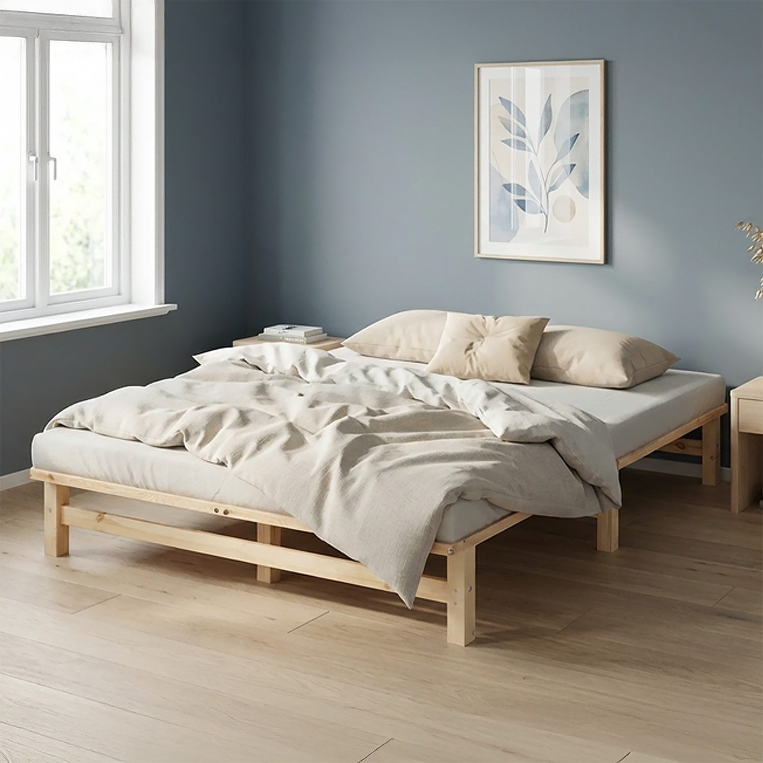 Homestyle4u Holzbett 90x200 120x200 100x200 140x200 mit Lattenrost Palettenbett Futonbett (Set, inklusive Lattenrost), 160x200, Natur, naturbelassen, Doppelbett