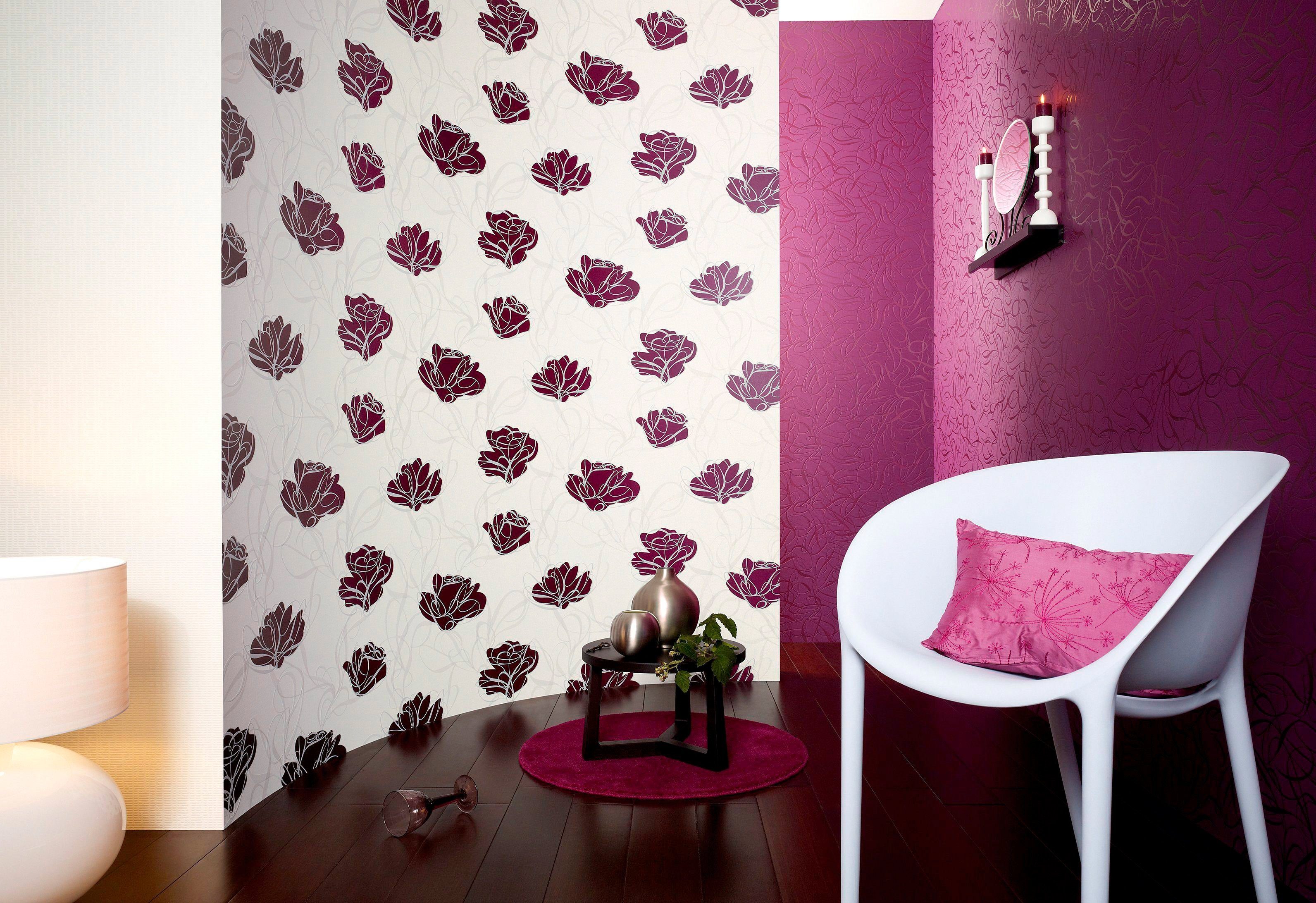 geblümt, violett/pflaume Fairyland, Grafik Vliestapete floral, living Tapete walls Floral