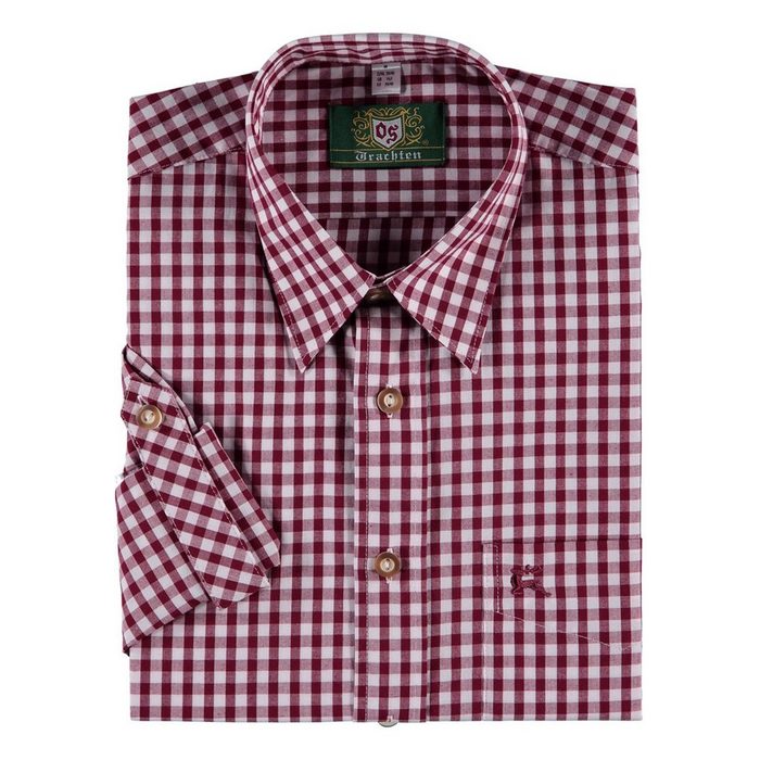 OS-Trachten Trachtenhemd Ukazui Langarmhemd mit aufgesetzter Brusttasche mit Hirsch-Stickerei