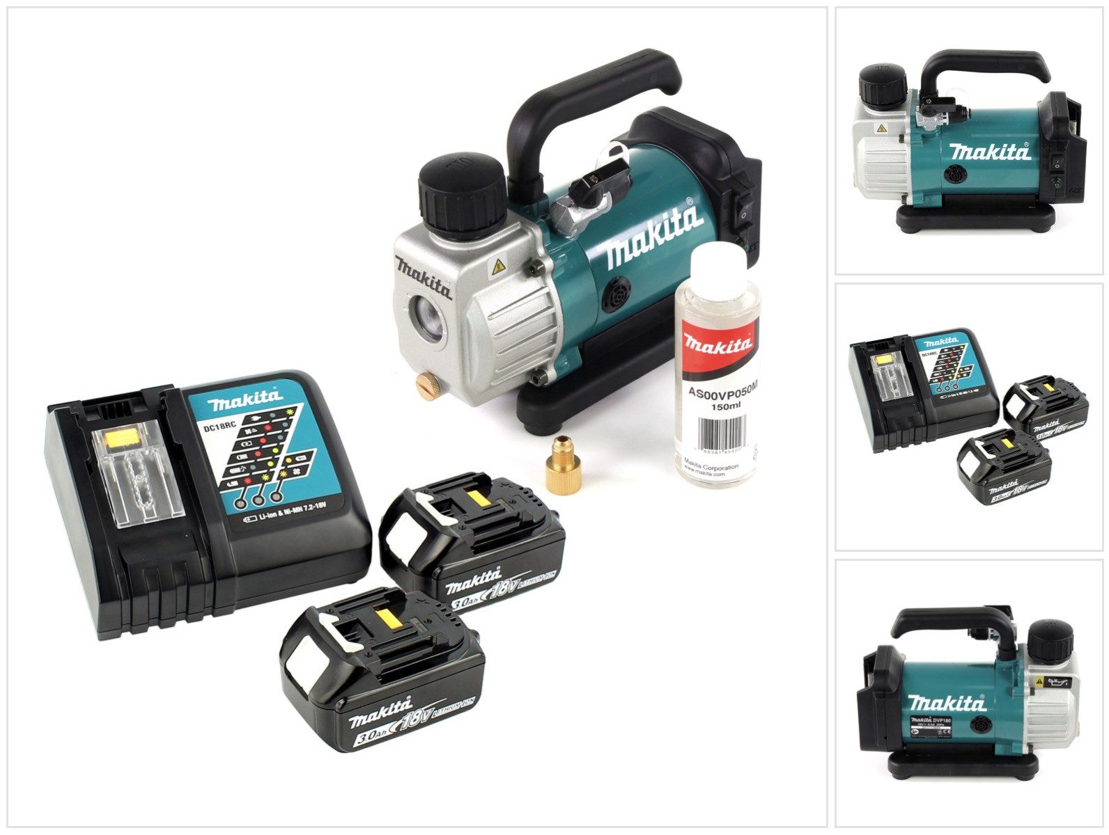 Makita Tauchpumpe DVP 180 RF 18V Akku Vakuumpumpe + 2x BL 1830 3,0 Ah Akku + DC 18 RC L