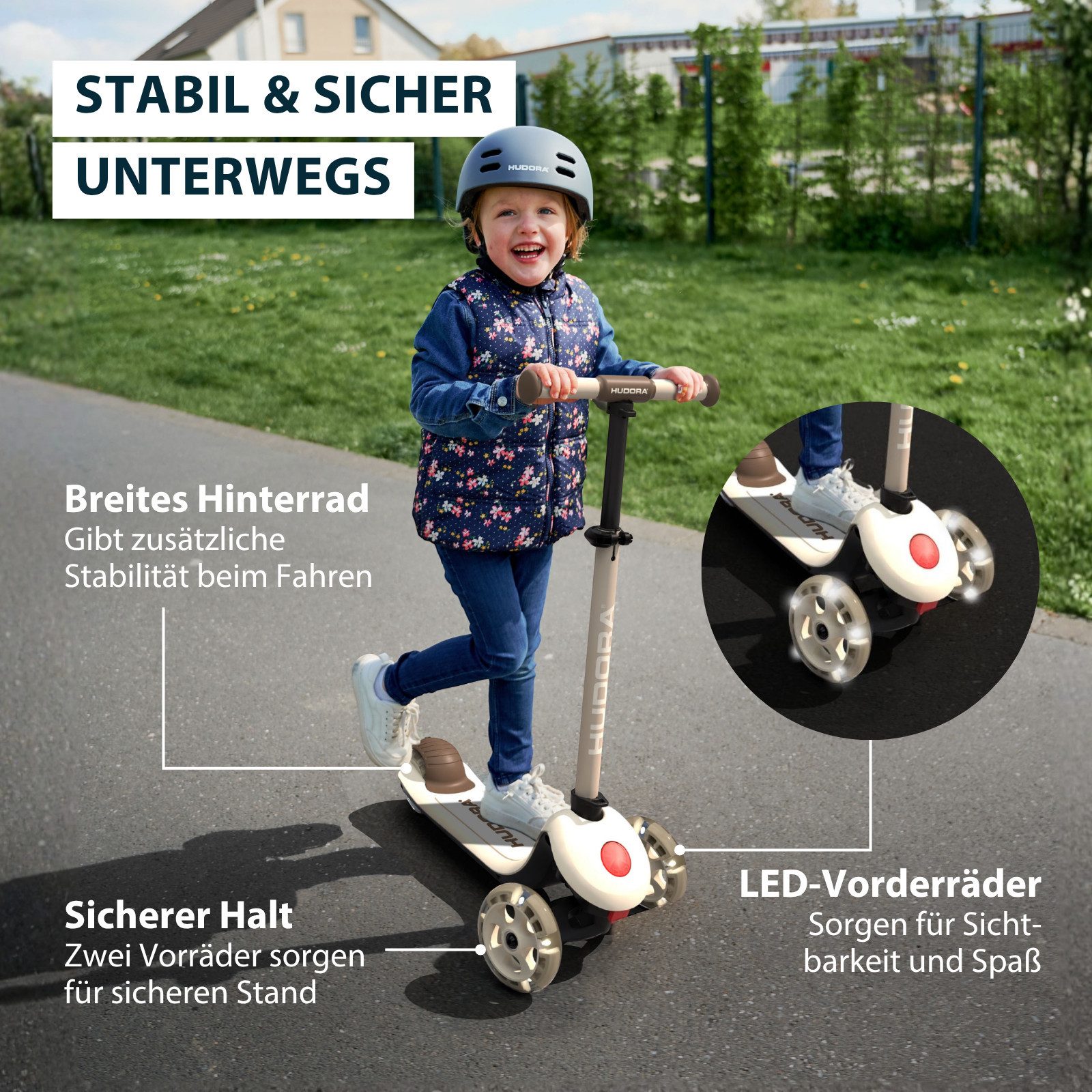 Hudora Dreiradscooter Tri-Scooter, Sicherer Stand und selbstbewusstes Fahren