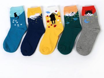 Alster Herz Freizeitsocken 5x lustige Socken, Katzenmotiv, bunt, trendy, süßes Design, A0550 (5-Paar) farbenfroh, elastisch