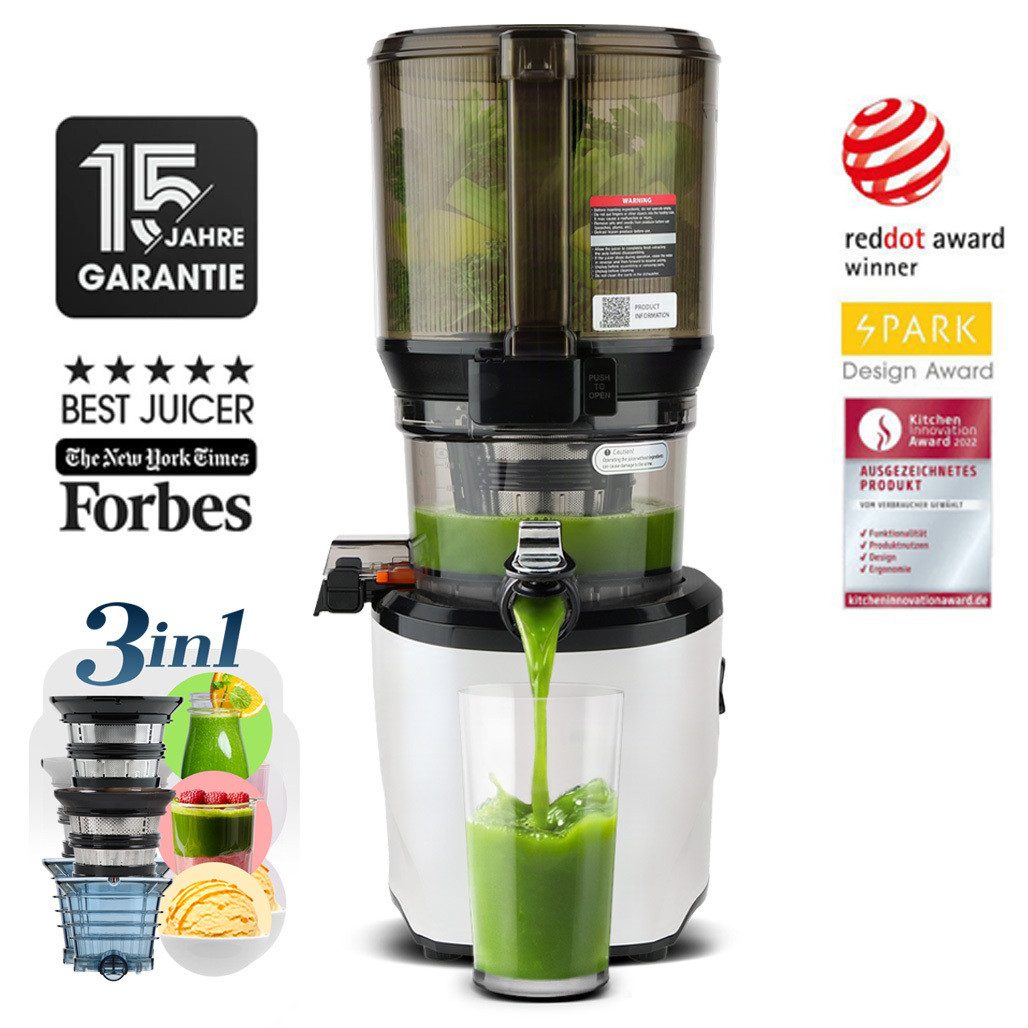 Kuvings Slow Juicer KUVINGS AUTO10S HANDS-FREE SLOW JUICER Premium (KHS-2591CE), 200 W, 3.000-ml-Hopper,Saft, Smoothies, Sorbet, Nussmilch (mit Filter-Set)