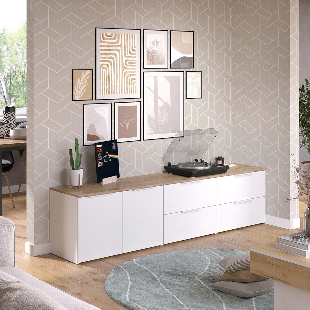 Vicco Wohnwand Wido, Weiß/Sonoma/Sonoma, 3 Teile
