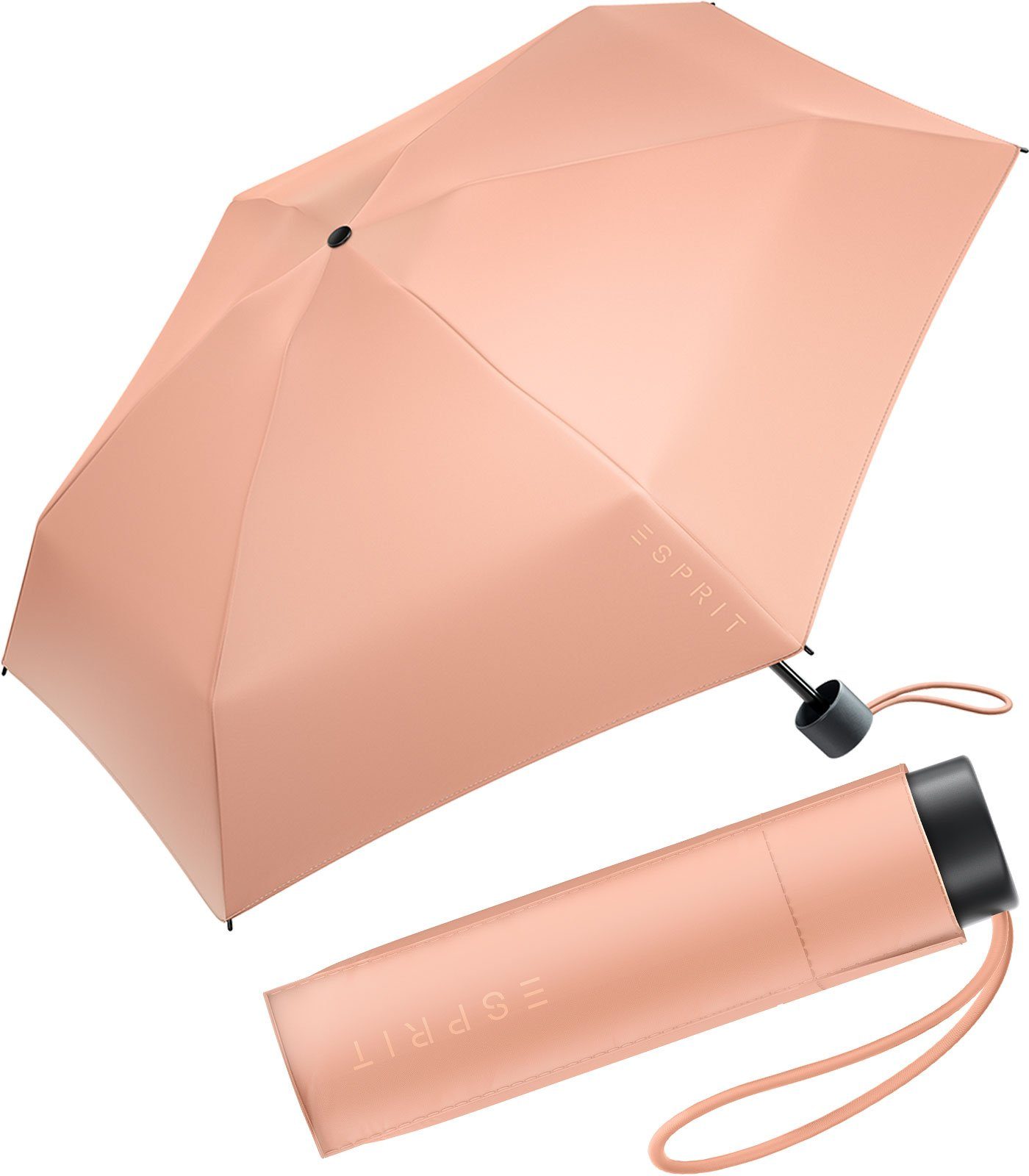 Esprit Taschenregenschirm Damen Super Mini Regenschirm Petito FJ 2022, winzig klein, in den neuen Trendfarben pfirsich