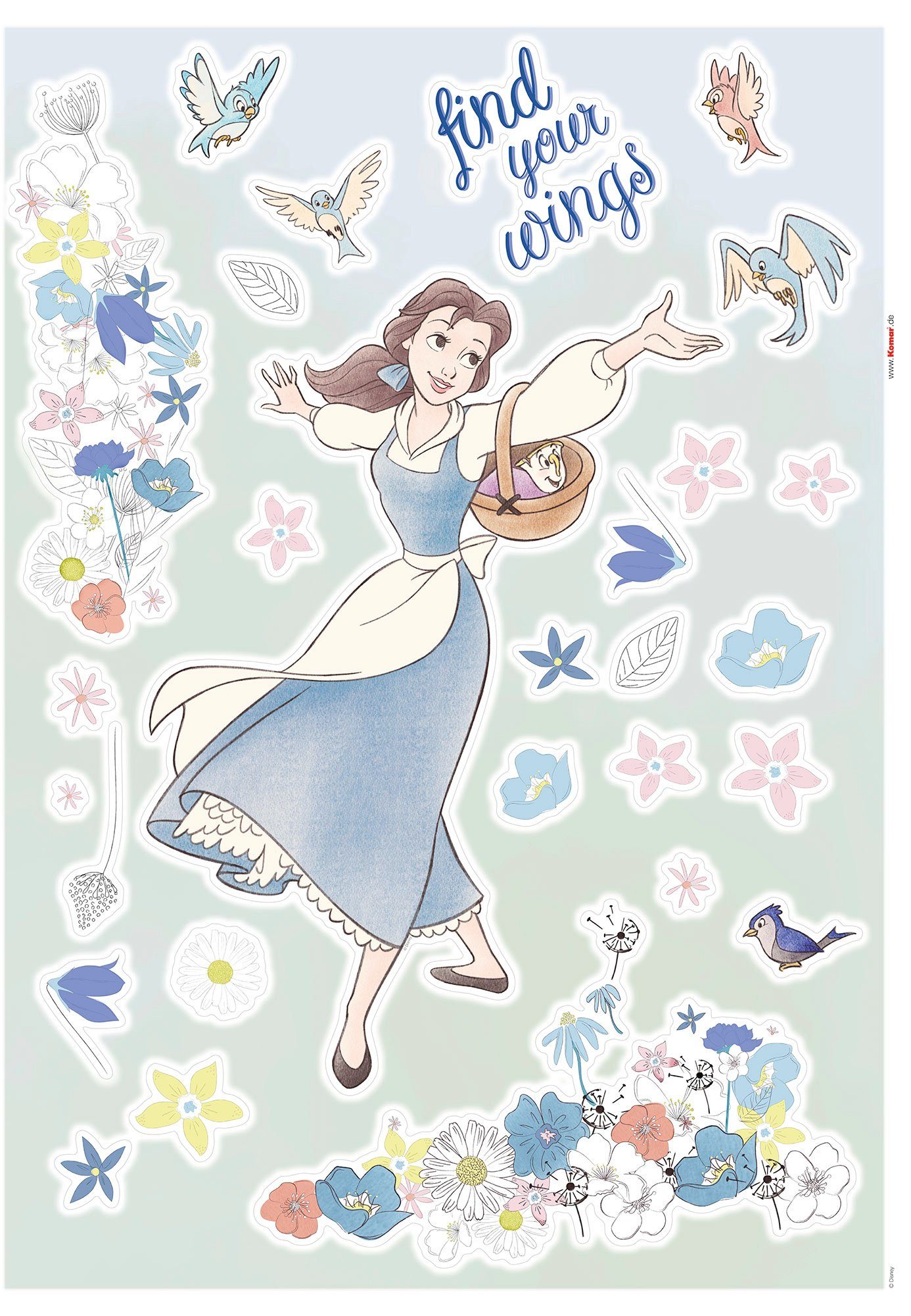 Komar Wandtattoo Belle find your Wings - Размер 50 x 70 cm (34 St), selbstklebend, Wandsticker, Kinderzimmer