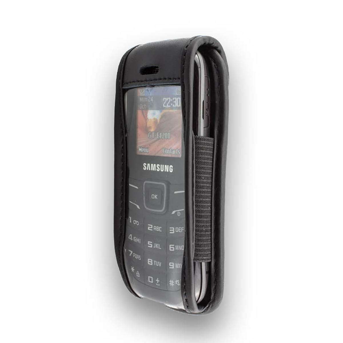 Handytasche Ledertasche für Samsung GT-E1200R, mit Gürtelclip schwarz, Echtleder