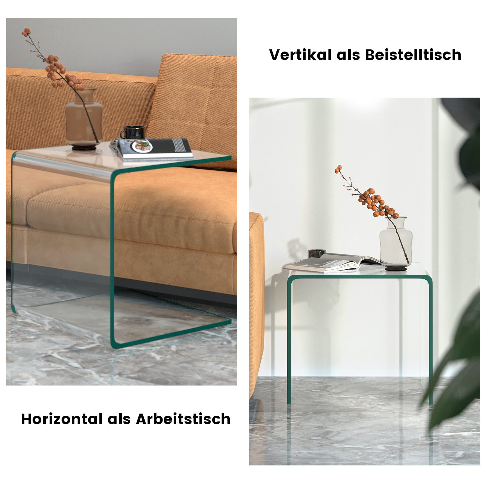 COSTWAY Couchtisch, Beistelltisch Glas, U-förmig, 45x45x41cm günstig online kaufen