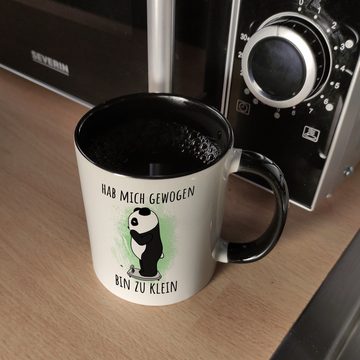 speecheese Tasse Hab mich gewogen bin zu klein Kaffeebecher Schwarz mit süßem Panda