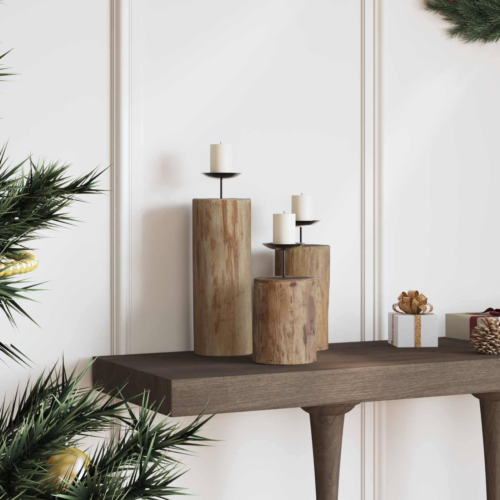 vidaXL Windlicht 12 x 12 x 29 cm Kerzenständer aus massivem Teakholz 3er Set rustikale