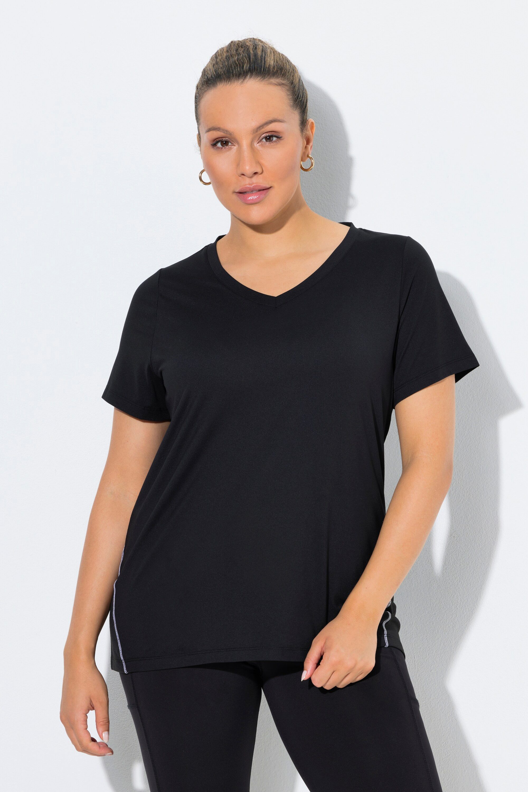 Ulla Popken T-Shirt Funktions-Shirt Slim V-Ausschnitt Halbarm recycelt