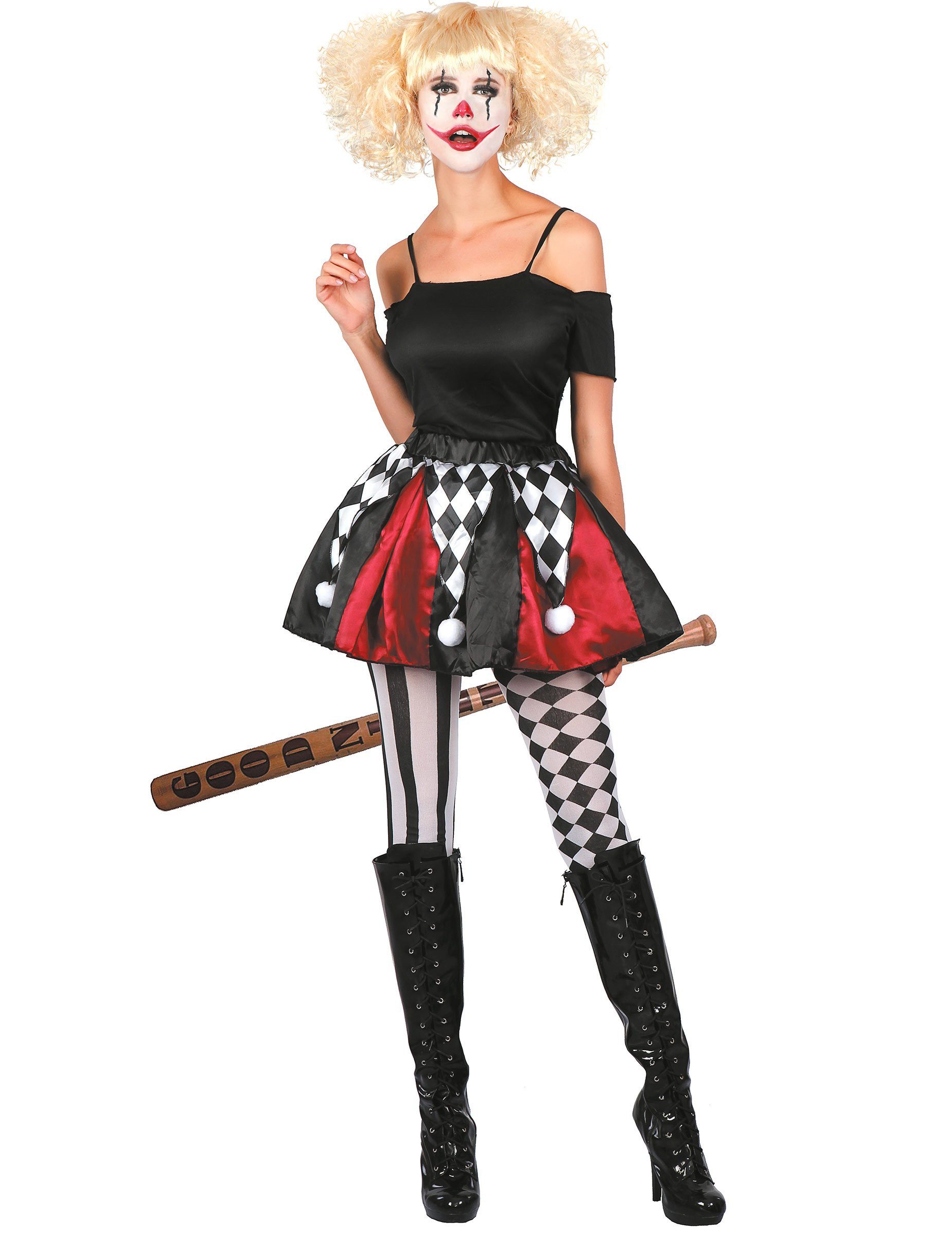 Kostüm Clownsrock für Damen schwarz-weiss-rot
