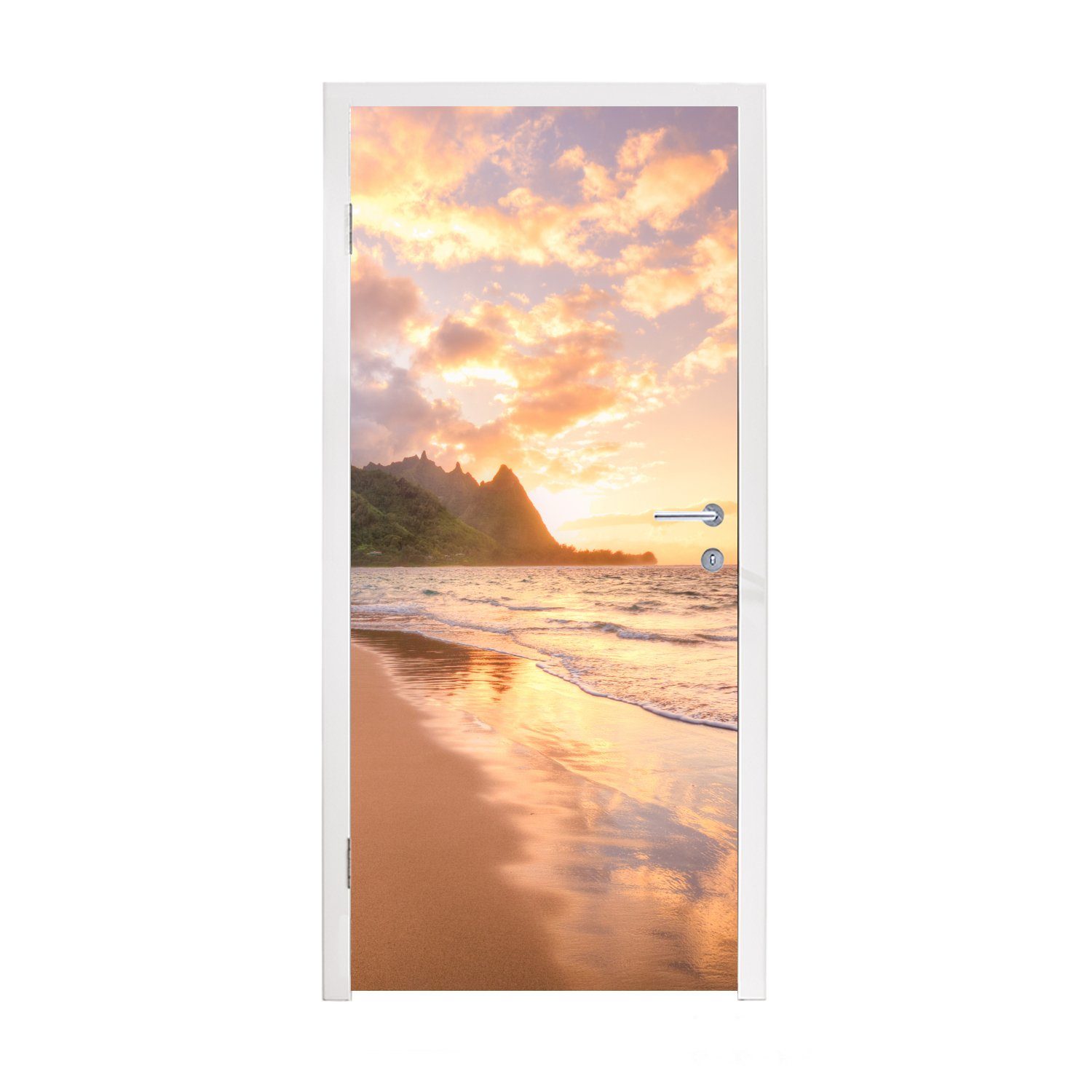 Türtapete cm Fototapete für (1 Matt, MuchoWow bedruckt, Kauai, Sonnenuntergang 75x205 auf St), Türaufkleber, Tür,