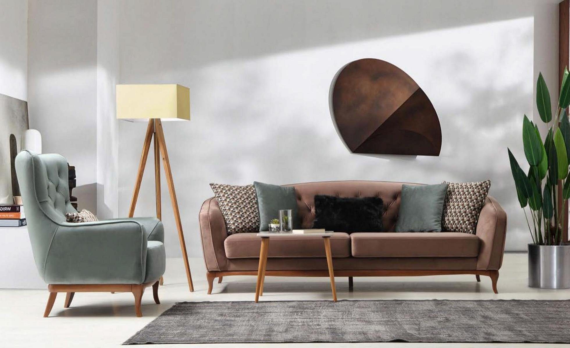 JVmoebel Braun-grüne Sofas Sofa Sofa 4+3+1, Made in Garnitur Chesterfield Sofagarnitur Luxus Europe