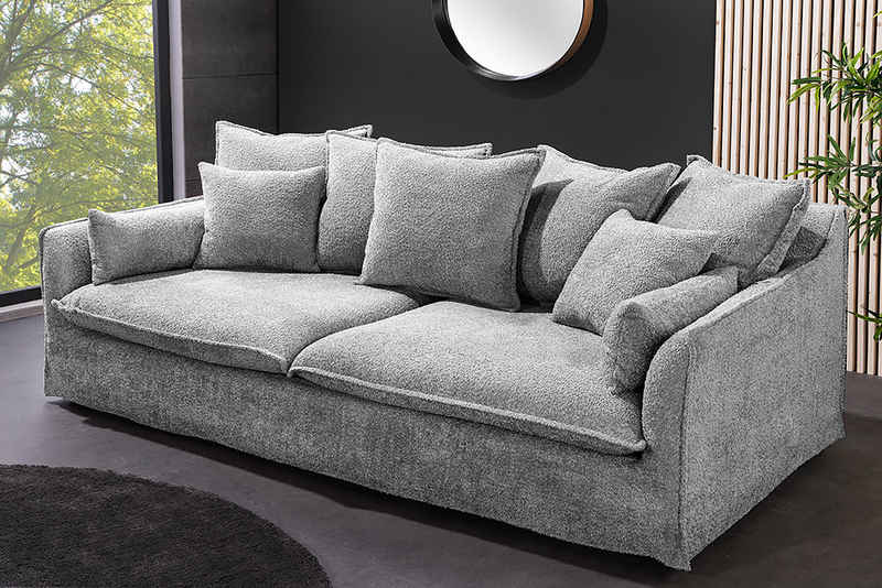 riess-ambiente 3-Sitzer HEAVEN 200cm grau, Einzelartikel 1 Teile, Wohnzimmer · Hussen-Couch · Bouclé-Teddy-Stoff · Federkern · Landhaus