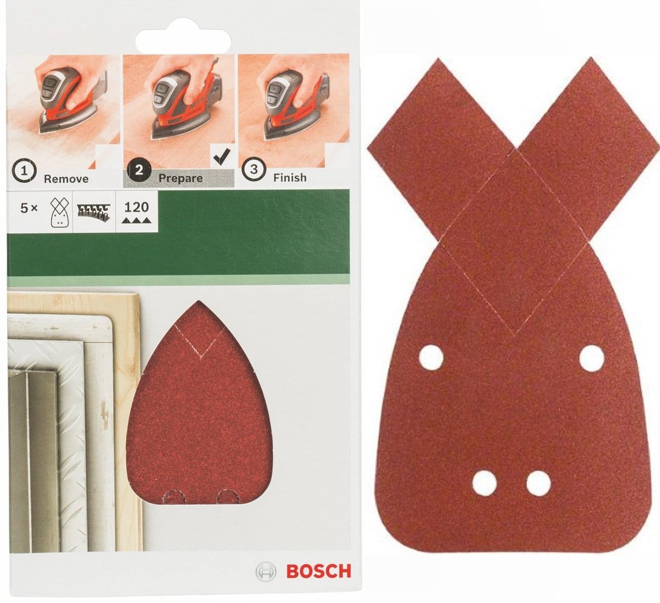BOSCH Schleifpapier Schleifblatt 5 Stk, 95 x 135 mm K 120 für Black + Decker Mouse, PSM