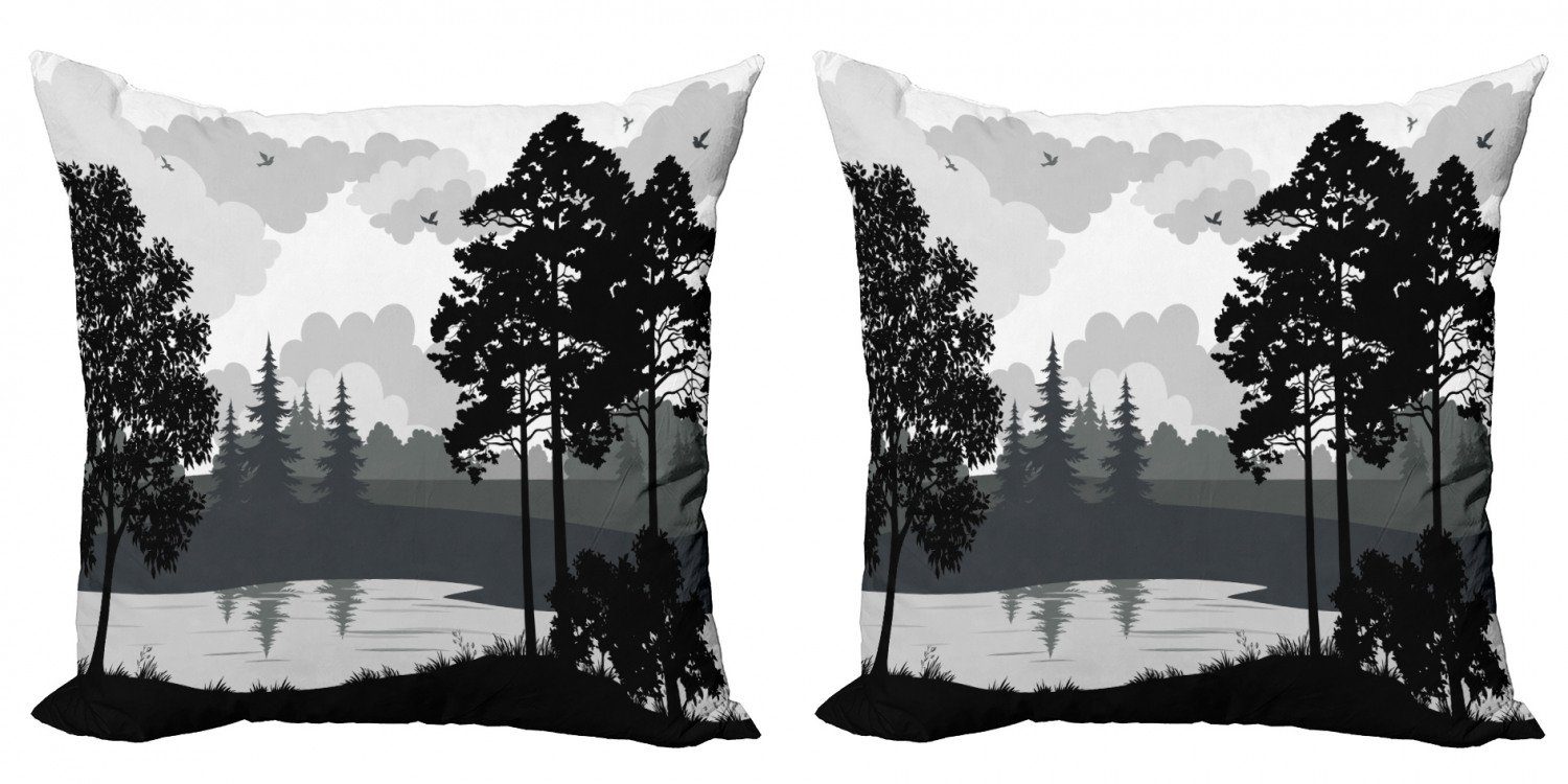 Kissenbezüge Modern Accent Doppelseitiger Digitaldruck, Abakuhaus (2 Stück), lake Forest Baum Fluss-Fliegen-Vogel