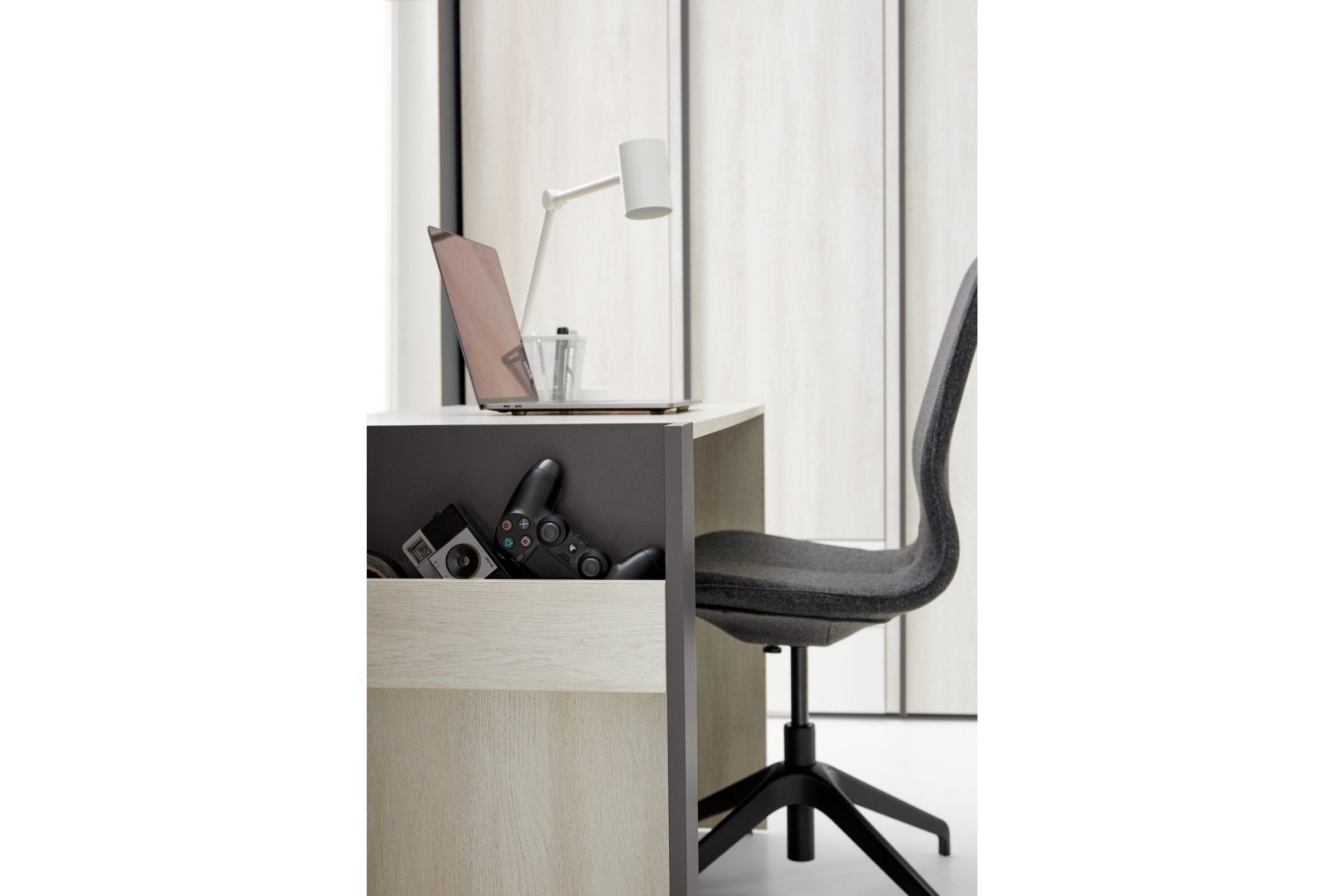 Deine Möbel 24 Schreibtisch REMI 10 mit Container REMI 11 Kinderschreibtisch 130 cm breit (Set, 2-St., mit Schubladen), REMI Kollektion Kinderzimmer Jugendzimmer Weiß Holz Anthrazit