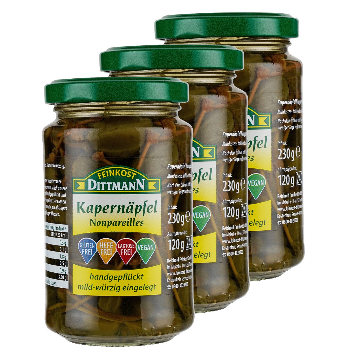 Feinkost Dittmann Gemüsekonserve, Feinkost Dittmann Kapernäpfel eingelegt Abtropfgewicht 120g 3er Pack