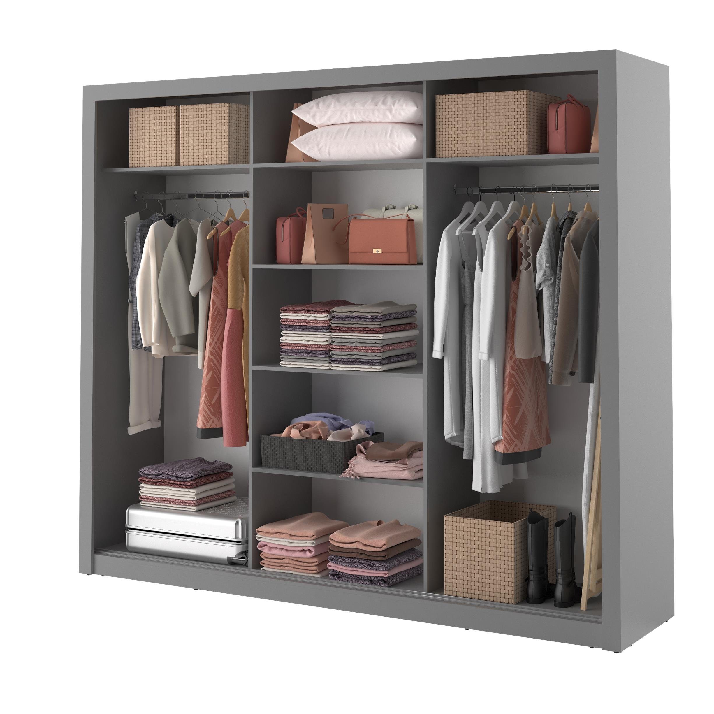 Compleo Kleiderschrank ARTI 02 mit 2 Aufhänger, 3-türig, Schwebetürenschrank mit Spiegel