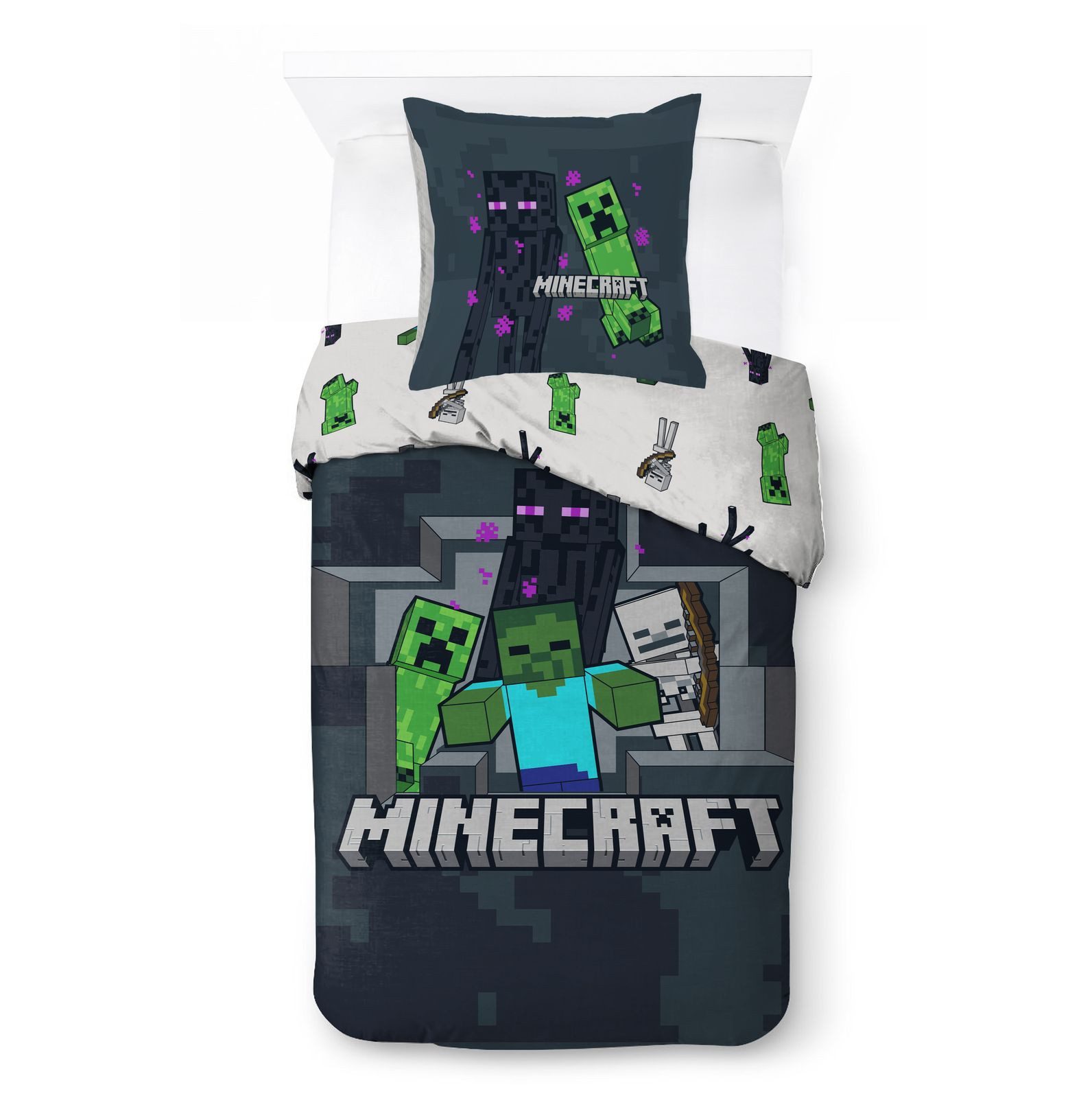 BrandMac Bettwäsche Minecraft "Last Block Standing" Bettwäsche-Set, Gaming 135x200 & 80x80, Baumwolle, 100% Baumwolle
