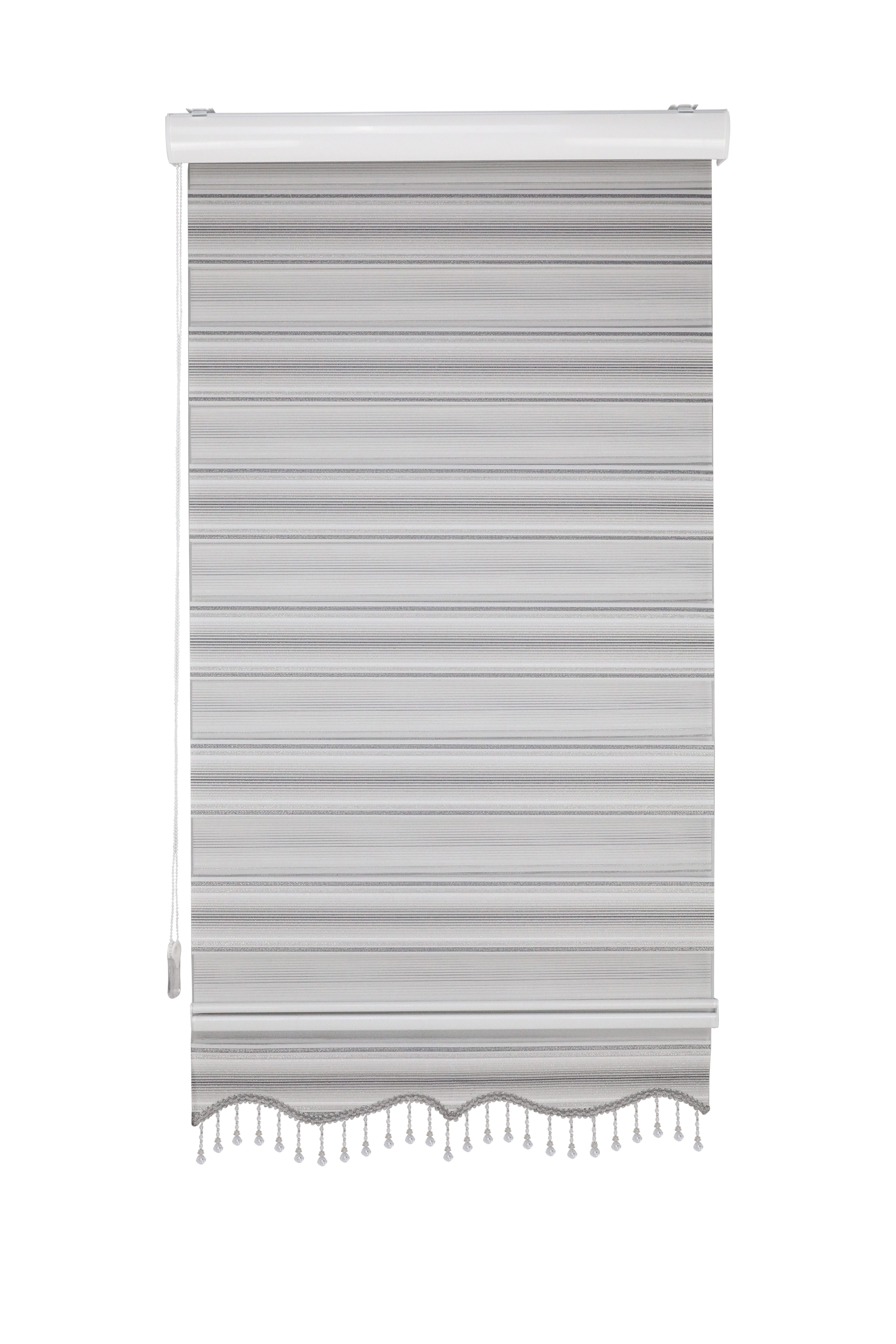 Doppelrollo Duorollo mit Kassette und Perlen in Weiß, Grau, Gold Höhe: 200 günstig online kaufen