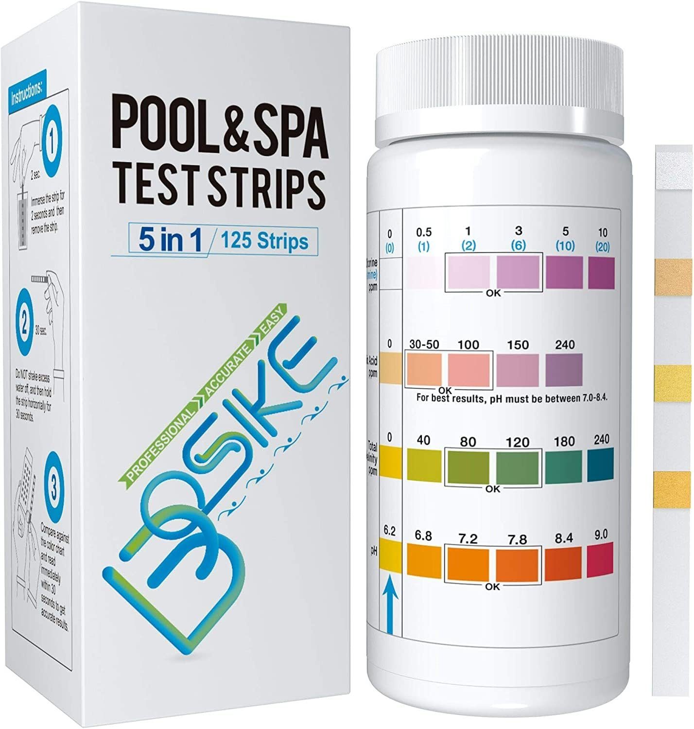 Bosike Wasserteststreifen Whirlpool Wasser Test Kit - 125 Pooltester ...