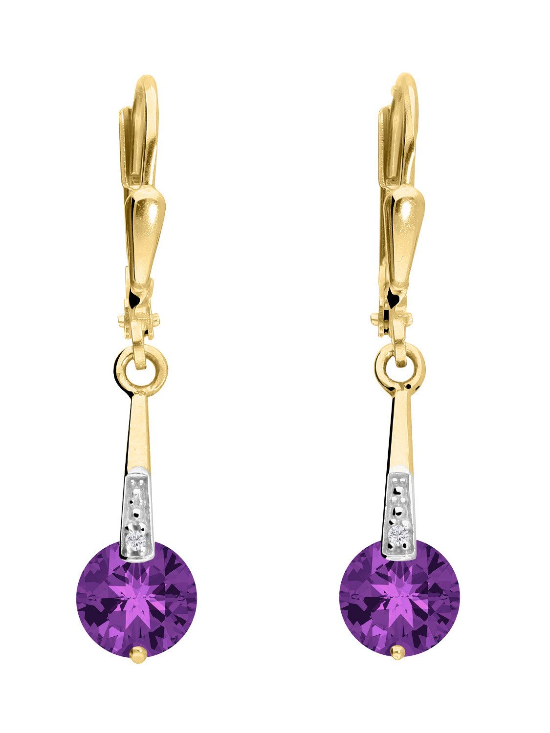 Paar Ohrhänger Damen Edelstein Gold 333 Amethyst