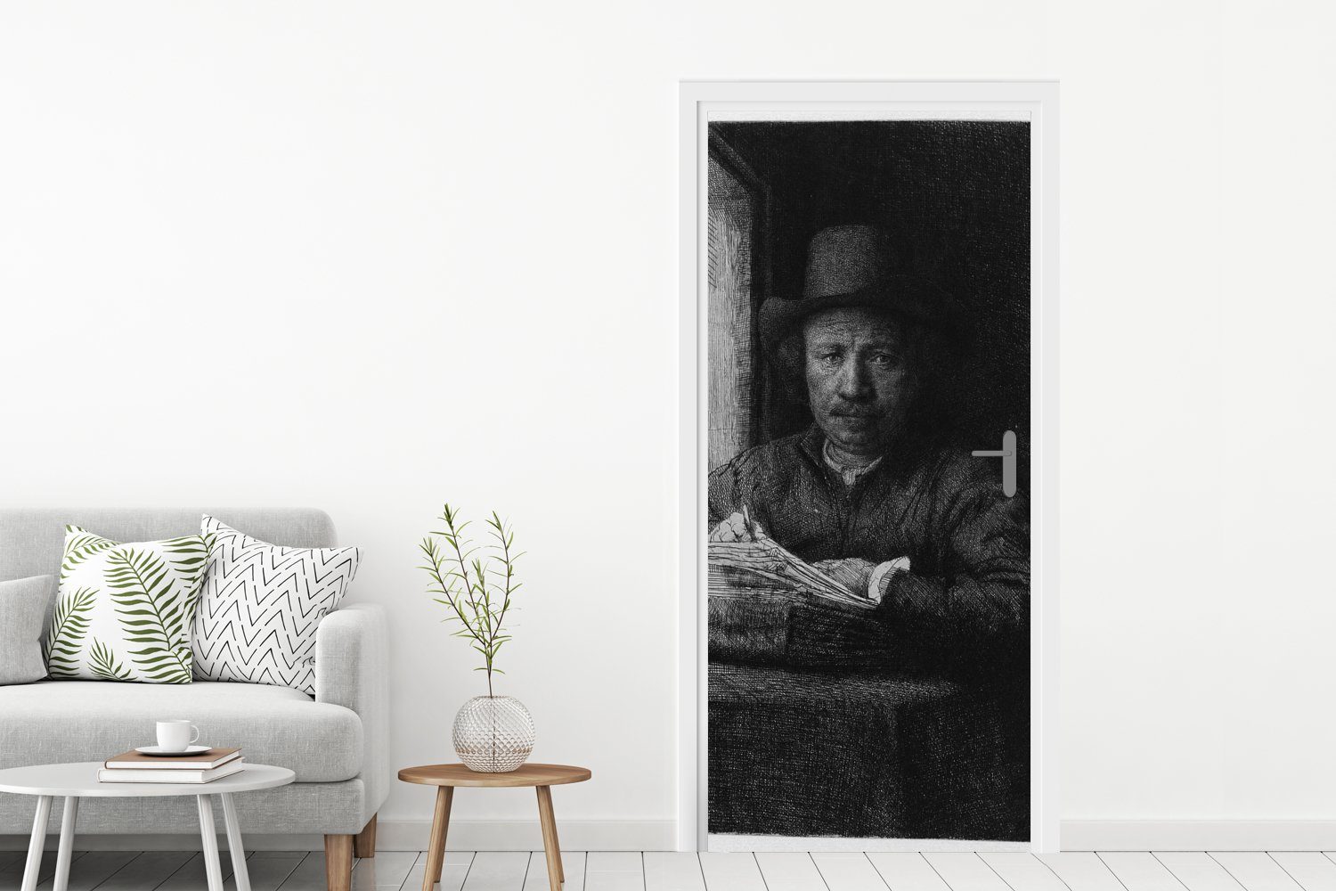MuchoWow Türtapete Selbstbildnis in für Matt, - Rembrandt Türaufkleber, geätzt cm bedruckt, Fototapete Fensters Nähe Tür, eines der (1 van St), Rijn, 75x205