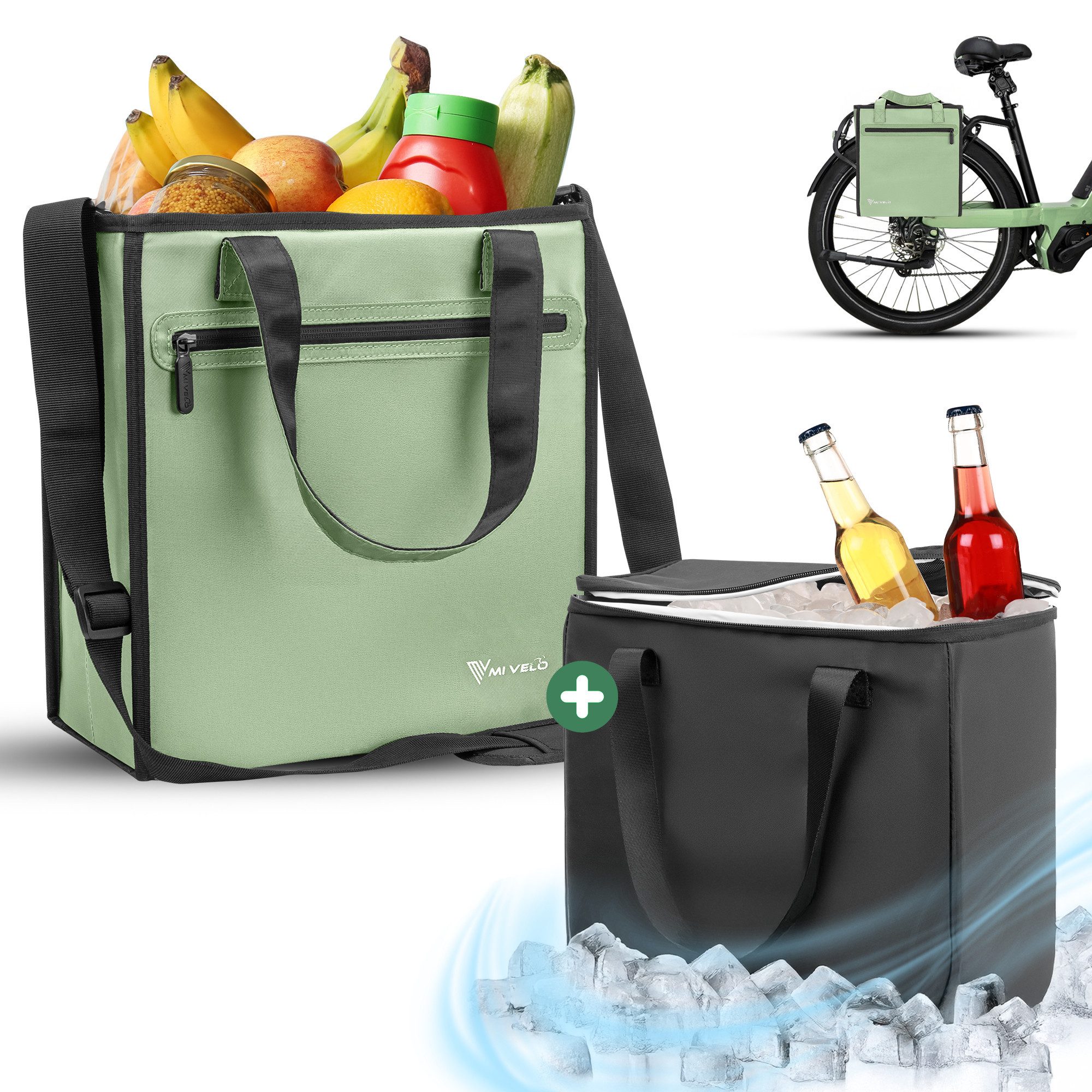 MIVELO Fahrradtasche Einkaufstasche mit Fahrradbefestigung, Shopper Gepäckträger 25L, inkl. herausnehmbarer Kühltasche