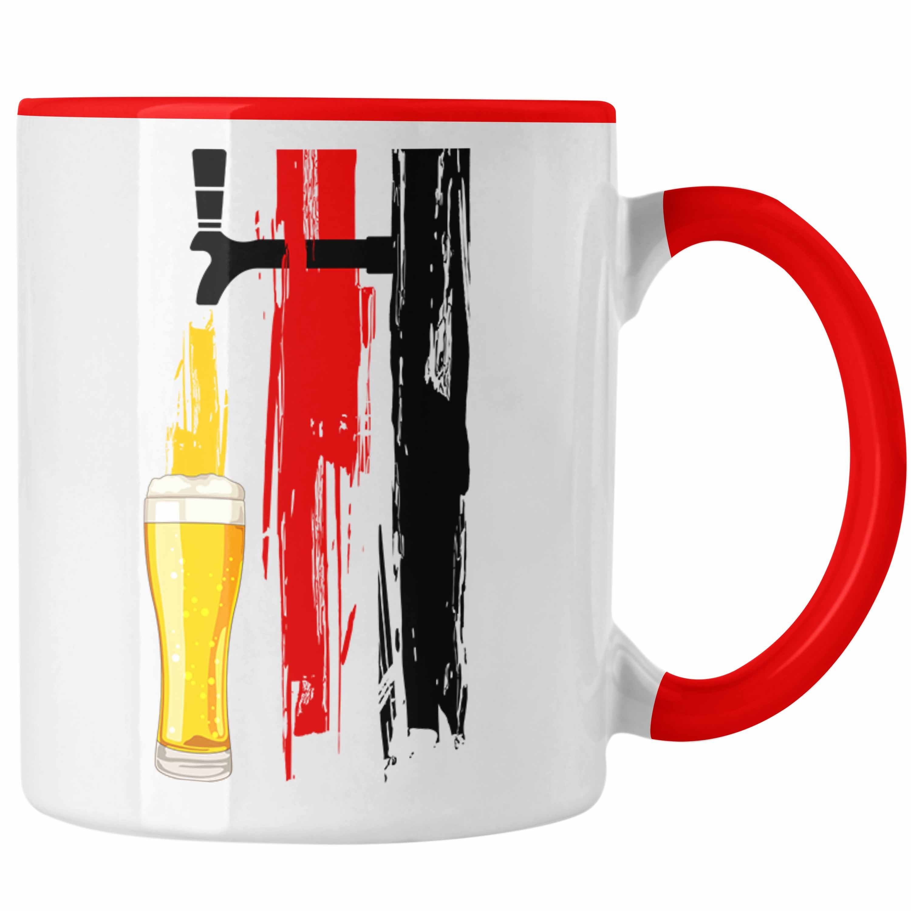 Trendation Tasse Trendation - Bier Geschenke für Männer Tasse mit Deutschlandflagge und Bier Grafik Rot