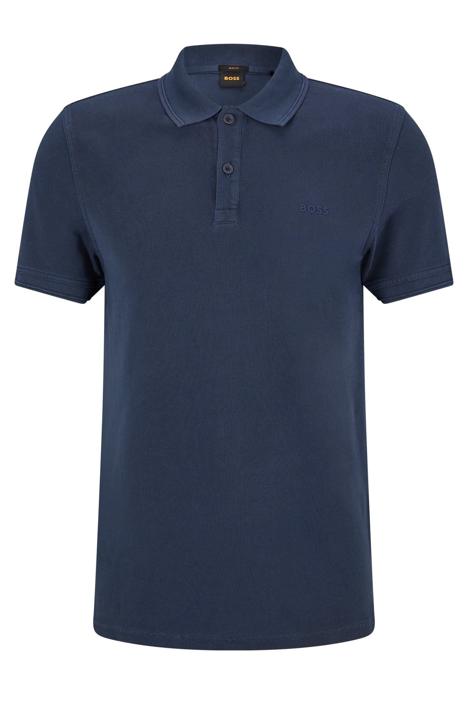Prime BOSS der auf dunkelblau mit Poloshirt Logoschriftzug 01 ORANGE Brust dezentem 10203439