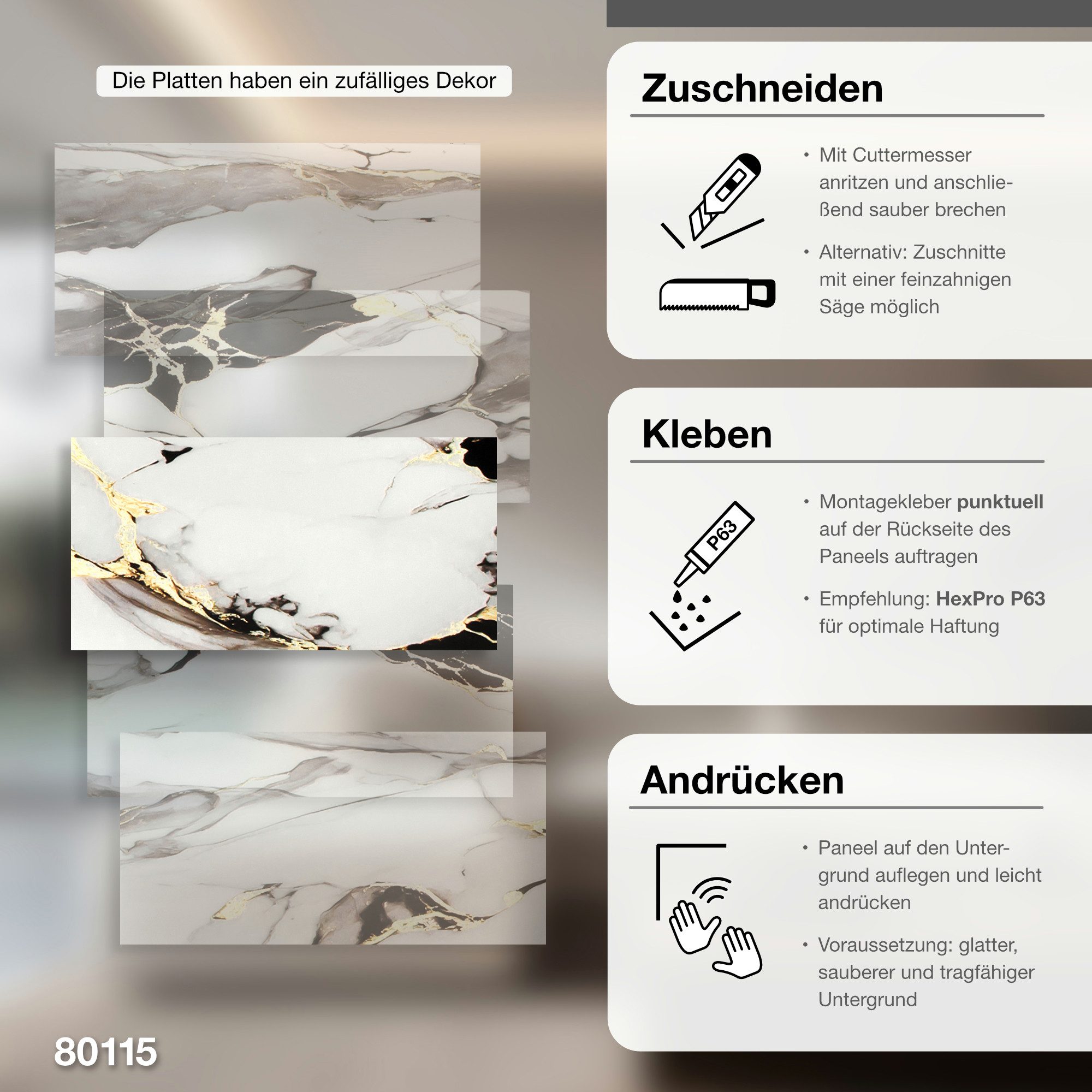 Hexim Wandpaneel, (Marmoroptik 1 Stück 78x39cm SPC Kunststoff Innen & Außenbereich Granit Steinoptik - Duschrückwand Küchenrückwand Flexible Wanddeko in Natursteinoptik (0,30m² 80115) B-Serie)