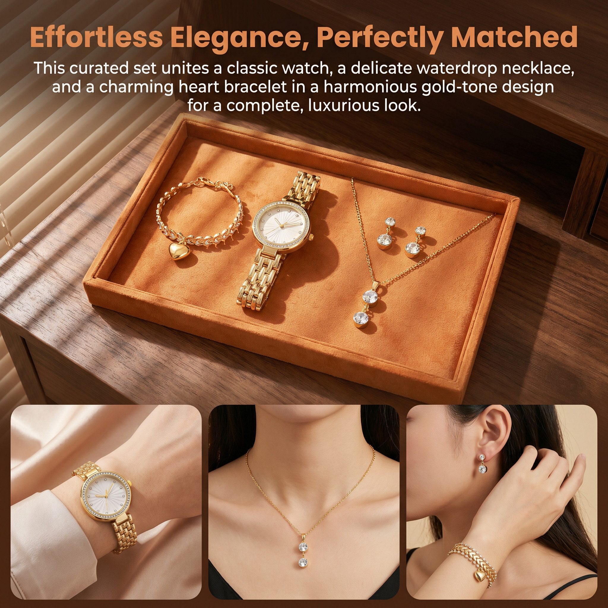 Luckice Quarzuhr Geschenk Damen Armbanduhr Armband Halskette Ring Ohrring Schmuck Set, (Elegant Analog Quarz Uhr mit Digital Zifferblatt .Frauen Mädchen Strass Quarzuhr für Weihnachten Bracelet Jewelry Set.Damengeschenke, Weihnachten, Valentinstag, Hochzeitstag, Muttertag,Lehrertag, 5-tlg., Geburtstage usw Es kann als Schmuckdisplay,Brautschmuckzubehör), Kunstfotos usw.verwendet werden.Hochwertige Geschenkbox