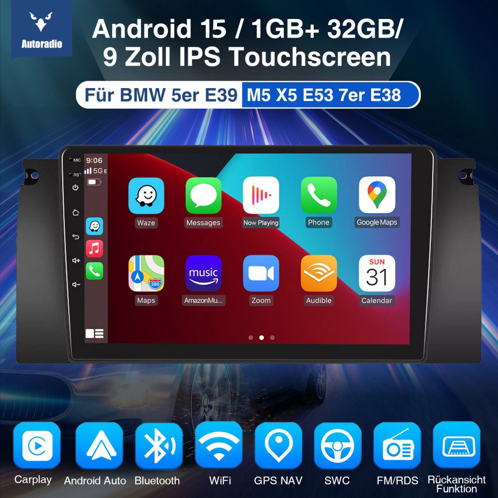 ESSGOO DAB+ Für BMW 5ER E39 X5 E53 E38 Carplay 2DIN BT GPS Android 15 Carplay Autoradio (RDS, 2DIN, 4+64GB(optional), FM, DAB+ (optional), SWC, Carplay Android Auto Bluetooth EQ USB GPS Navi WIFI Touchscreen)