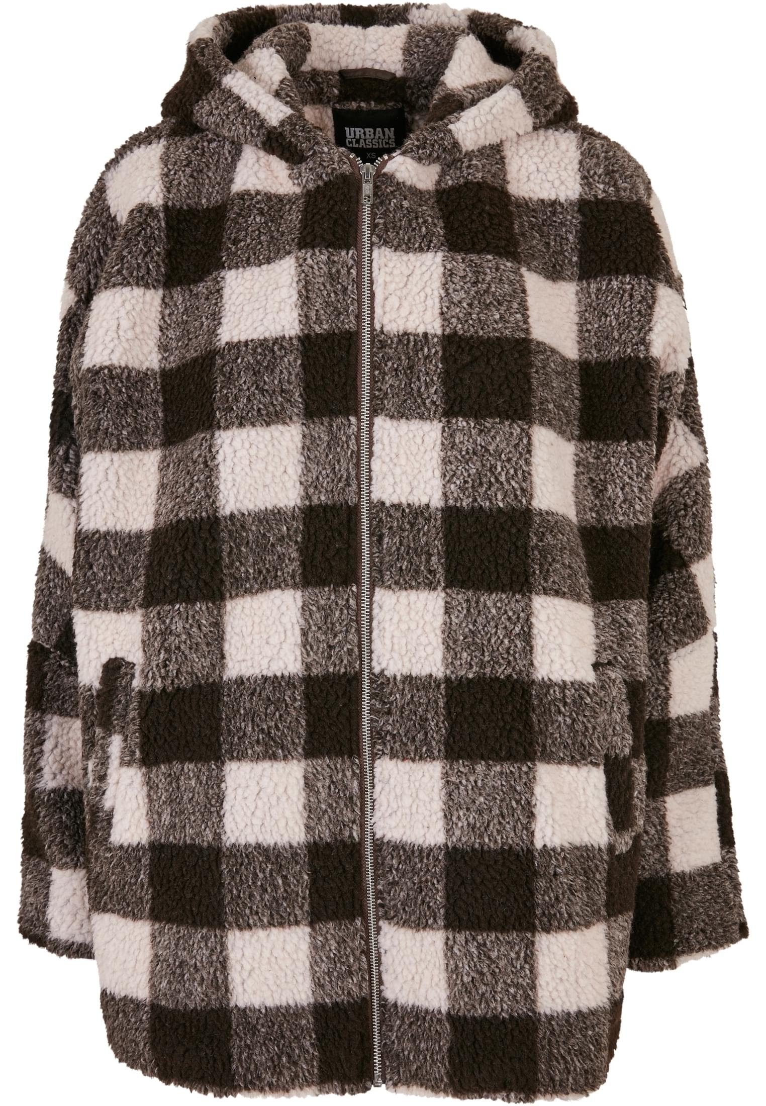 URBAN CLASSICS Winterjacke Damen Ladies Hooded Oversized Check Sherpa Jacket (1-St) pink/brown | 