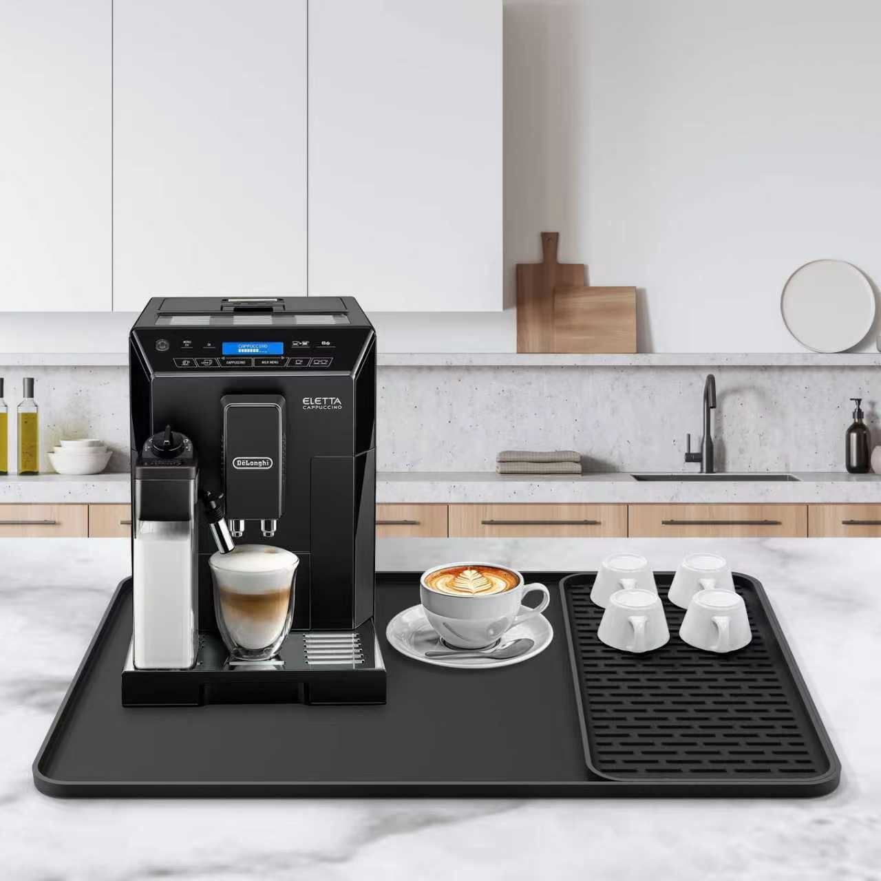 Toomoke Abtropfmatte Abtropfmatte 2-in-1 Silikon Kaffeematten Set Rutschfest Hitzebeständig, Zubehör für Kaffeemaschinen; Kaffeepadmaschinen; Siebträgermaschinen; Geschirr; Tassen (universell passend), 60x40cm Spillmatte + 40x19cm Trockenmatte