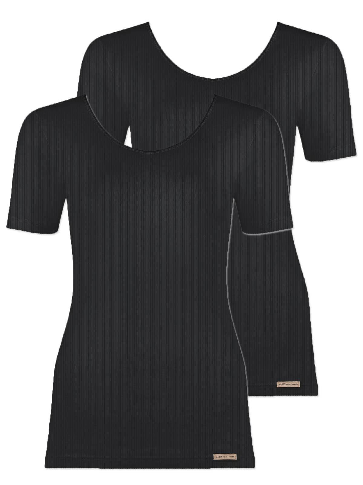 Shirt 2-St) Baumwoll COMAZO schwarz Damen 2er Vegan (Stück, Unterhemd Pack