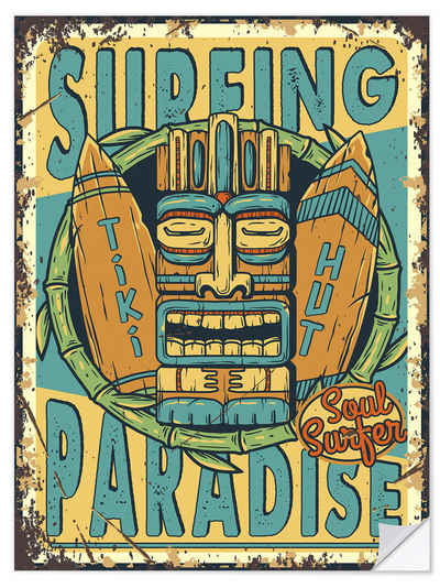 Posterlounge Wandfolie Editors Choice, Surfing Paradise Tiki Hut, Jugendzimmer Vintage Kindermotive