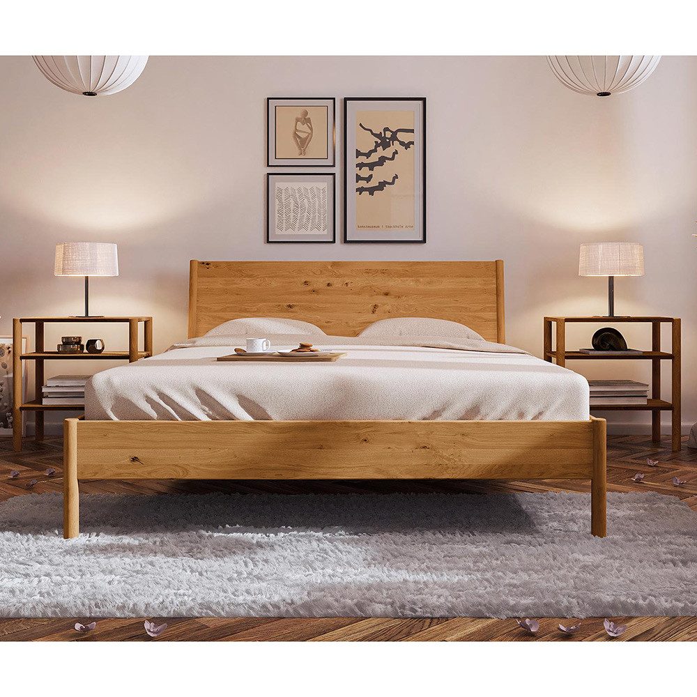 Lomadox Schlafzimmer-Set PORI-165, (Spar-Set, 3-tlg., Bettgestell Nachttische), Bett 160x200cm, Holzkopfteil, Wildeiche geölt, Echtholz/Massivholz