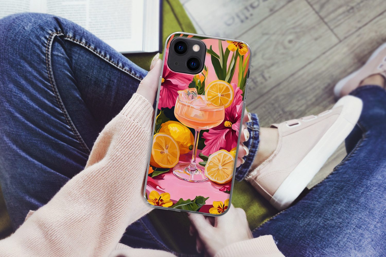 MuchoWow Handyhülle für Apple iPhone 13 Getränk - Blumen - Gelb, Smartphone-Bumper, Print, Handy Schutzhülle Dünn