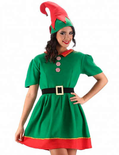 CHAKS Kostüm Kostüm Weihnachtselfe für Damen - Grün Rot, Wicht