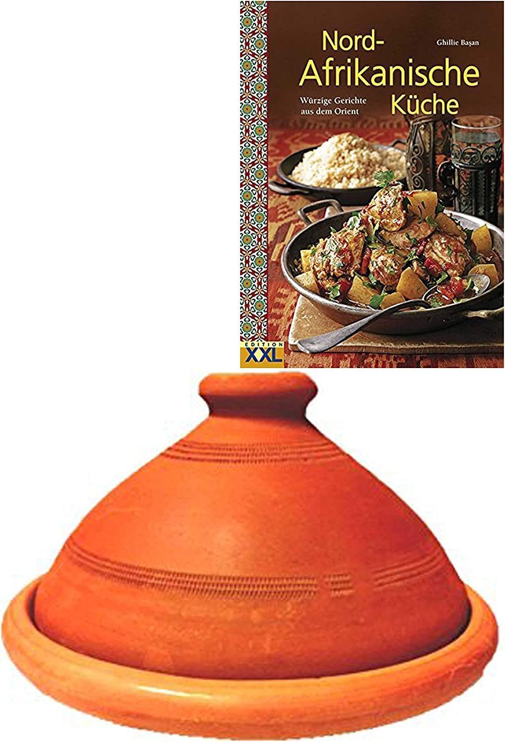 Marrakesch Orient & Mediterran Interior Dampfgartopf 2er Set ORIGINAL Tajine Tuareg Ø 26 cm + Nord-Afrikanische Küche Buch, Lehm (2-tlg), Handarbeit