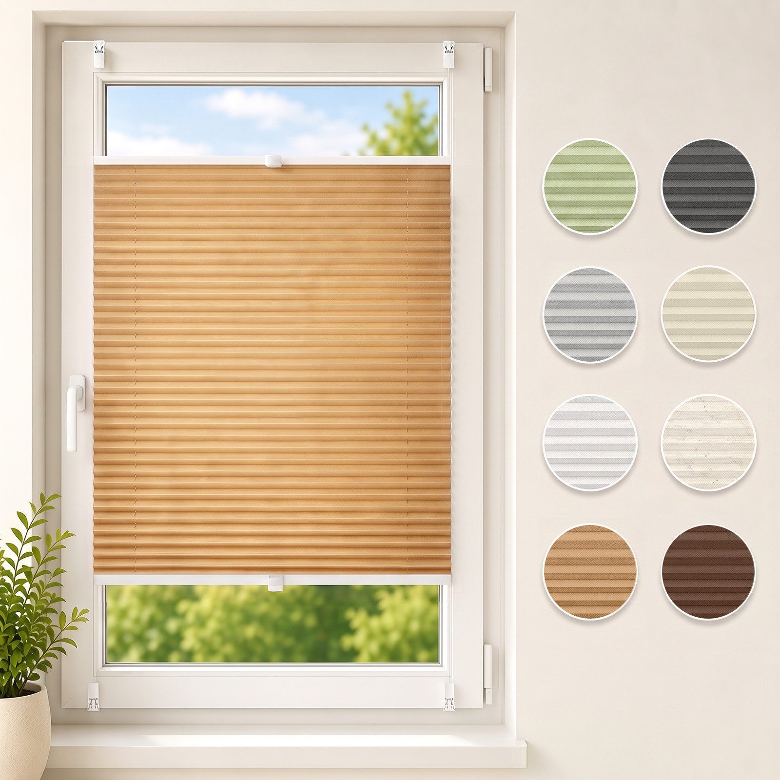 Sekey Plissee Plissee ohne Bohren Klemmfix verspannt für Fenster & Tür Lichtschutz, blickdicht, Klemmfix Montage ohne Bohren, Klemmfix, Faltenstore Klemmfix Lichtschutz und Sichtschutz 60x120cm Creme