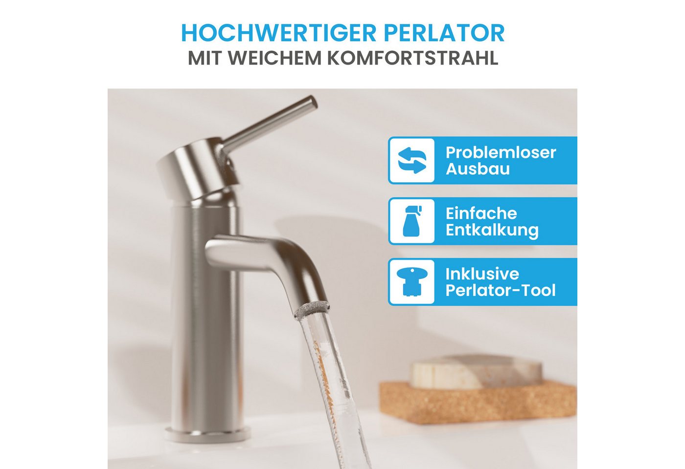 Thumbnail - Bächlein Badarmatur Susara - eleganter Bad Wasserhahn, Waschbecken Armatur