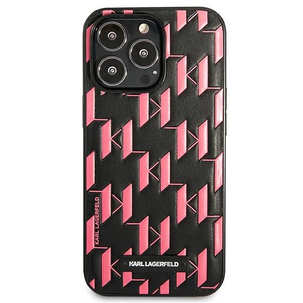 KARL LAGERFELD Handyhülle Schutzhülle Designerhülle Smartphonetasche 6,7 Zoll, Monogramm-Prägung, 3D-Metallemblem, Kunstleder