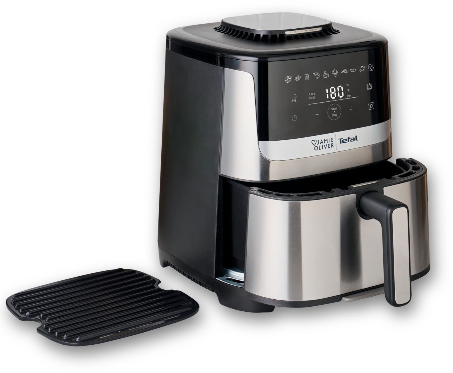 Tefal Heißluftfritteuse Jamie Oliver by Tefal Quiet & Easy, sehr leise dank Silent Technologie, 1670 W, 10 voreingestellte Programme, digitaler Touchscreen, EY55JD